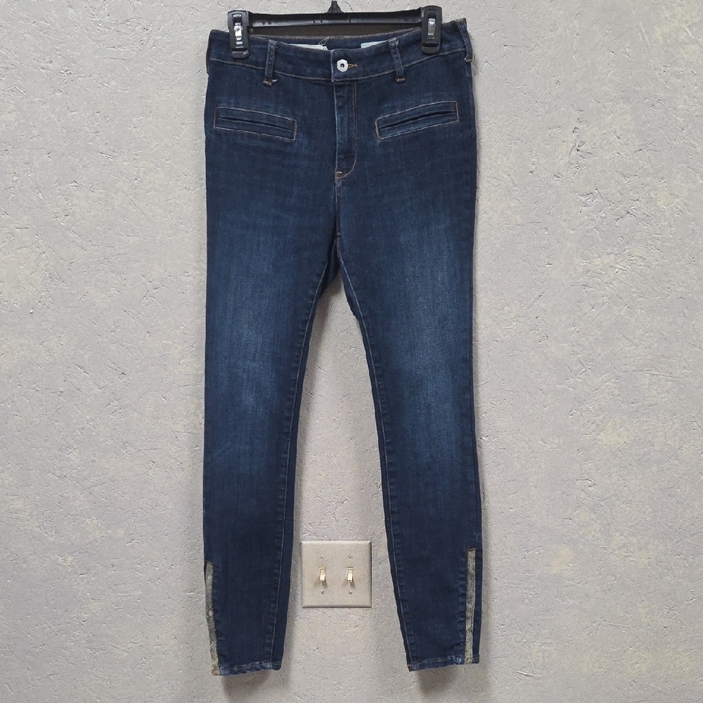 Pilcro and the Letterpress Anthropologie Dark Wash High Rise Skinny Ankle Zipper